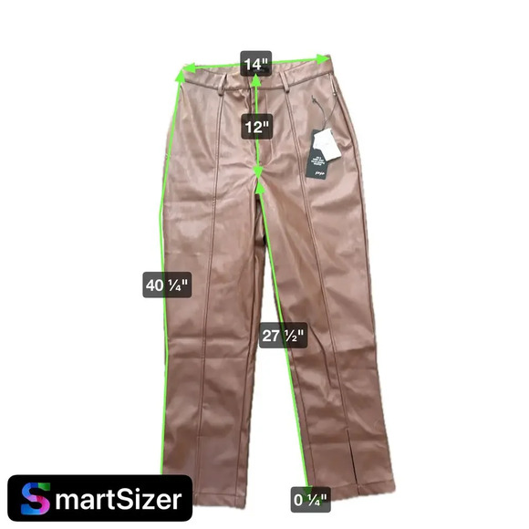 New WILDFOX  Brown Faux Leather Front Seam Ankle Slit High Rise Pants Women’s M - Picture 10 of 11